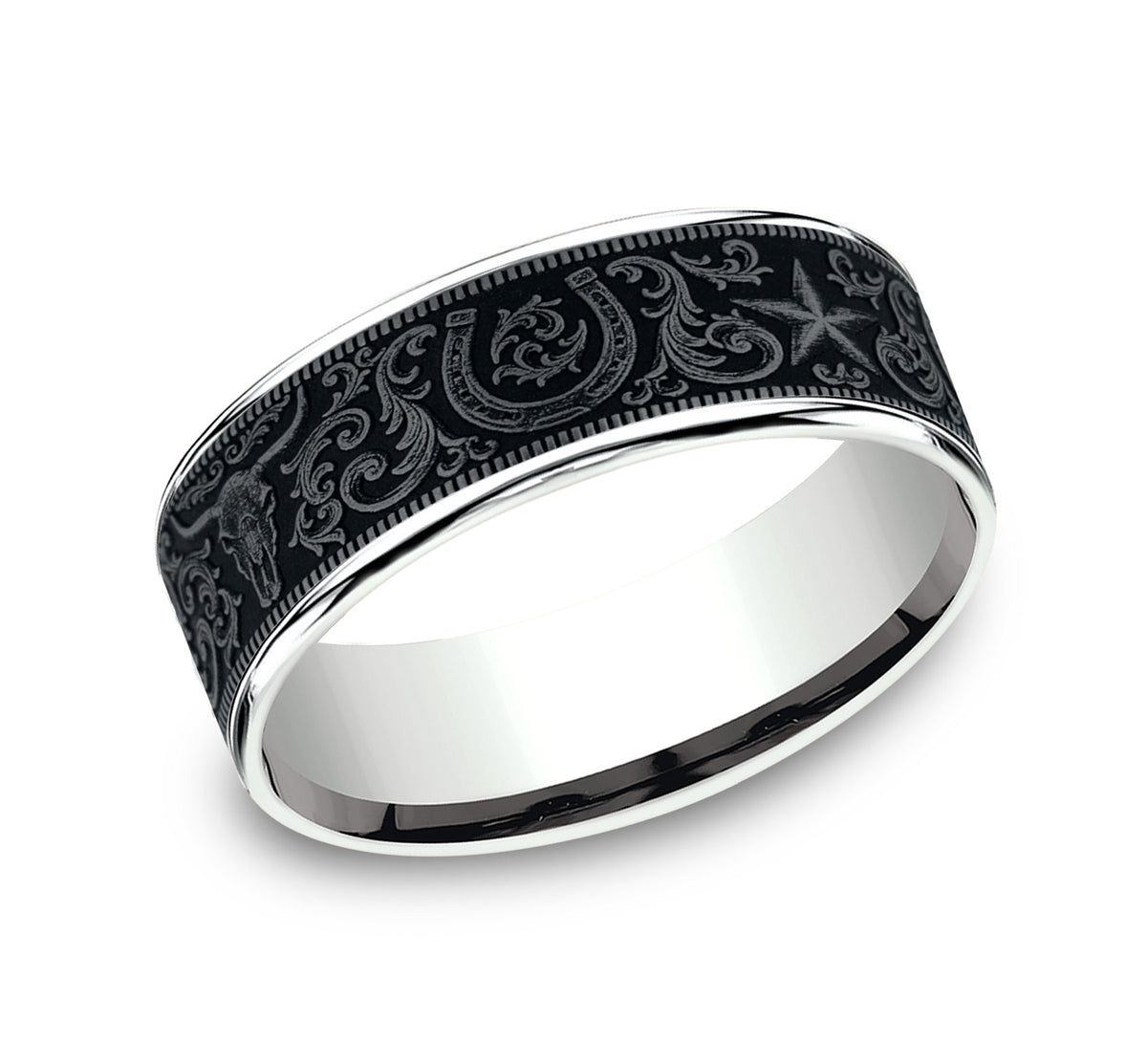 THE WESTERN SCRIPT - 14K White Gold / Grey Tantalum