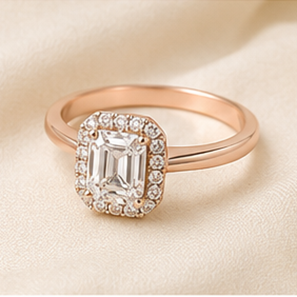 Emerald Cut Halo Ring