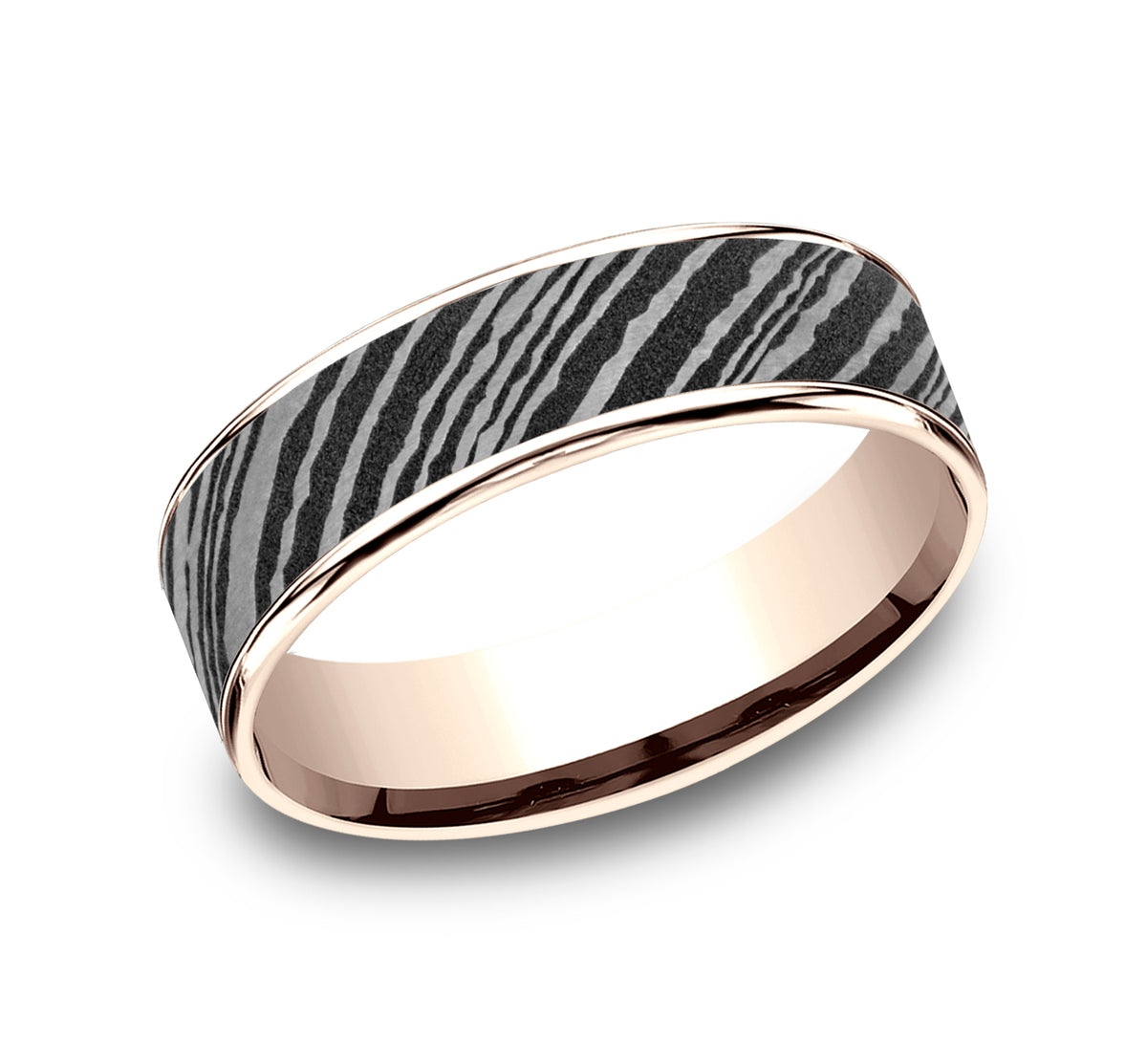 THE BOWIE - 14K Rose Gold / Damascus Steel/Damascus steel center, thin polished edges