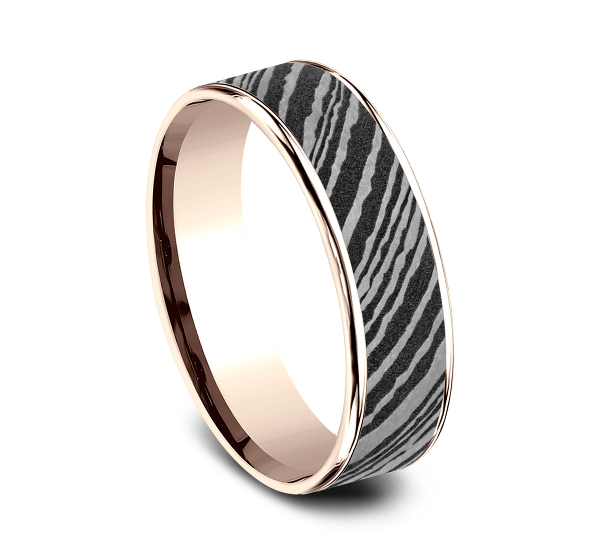 THE BOWIE - 14K Rose Gold / Damascus Steel/Damascus steel center, thin polished edges - image 2