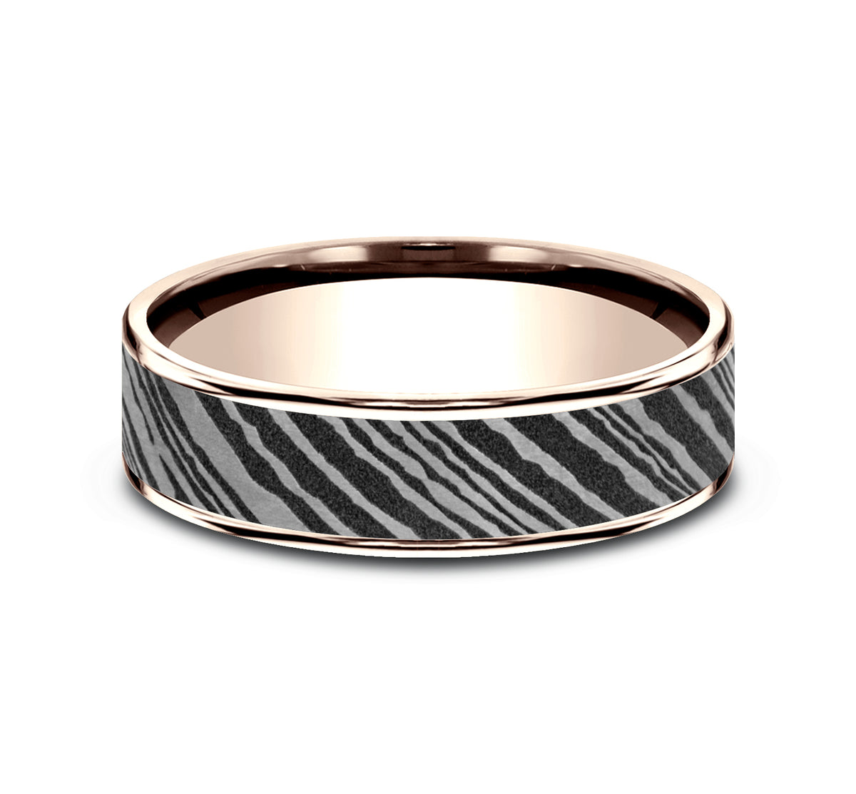 THE BOWIE - 14K Rose Gold / Damascus Steel/Damascus steel center, thin polished edges - image 3
